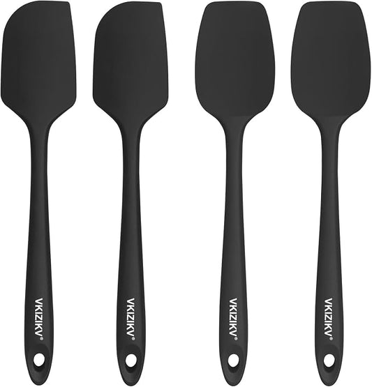 Silicone Spatula Set, 11.4 in, 600°F Heat Resistant (Black) | Food Grade Rubber, BPA Free, Stainless Steel Core, Flexible for Cooking, Baking, Mixing, Seamless, Nonstick & Dishwasher Safe