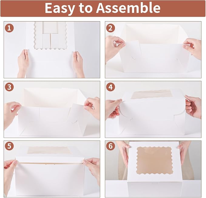 48pcs 10x10x5 Inches Cake Boxes,24pcs White Boxes and 24pcs Boards,Cajas Pasteles for Disposable 10 inch Cake box with Window (White, 10 * 10 * 5inch/48pcs)