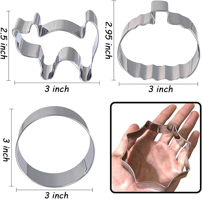 Halloween Cookie Cutters 7Pcs, Bat Pumpkin Magic Hat Cat Cookie Cutter, Sturdy Easy to Clean & Demold Pancake Dough Molds for Halloween Baking
