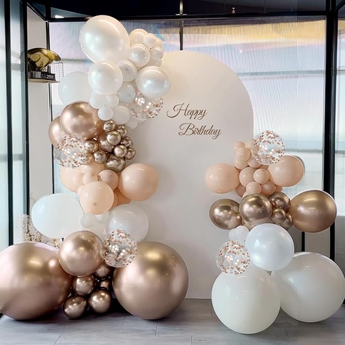 White Champagne Gold Balloon Garland Arch Kit, 167Pcs Neutral Balloons for Engagement Bridal Shower Wedding Baptism Baby Shower Boho Birthday Anniversary Decoration