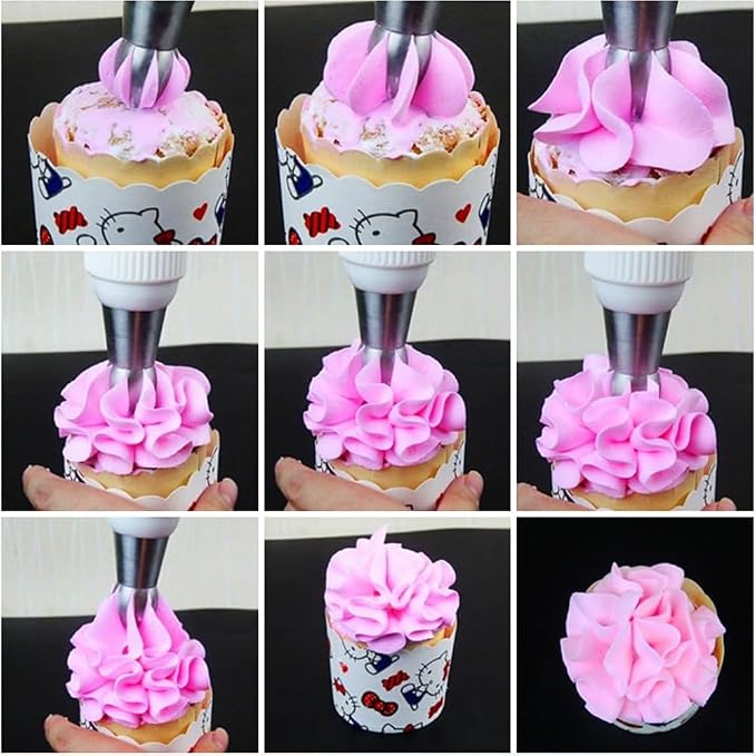 10 Pieces Stainless Steel Russian Twist Flower Icing Tips Set, 3 Big Ball Piping Tips,3 Small Ball Piping Tips,1 Pastry Bags,1 Cleaning Brush,2 Plastic Couplers,Cake Decorating Piping Tips Set