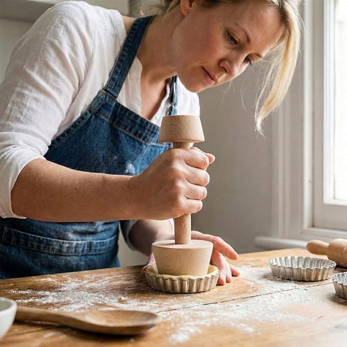 Double-Sided Tart Tamper 5.8in – Wooden Pastry Press for Uniform Tart Shells and Burger Patties, Dual-End Baking Tool