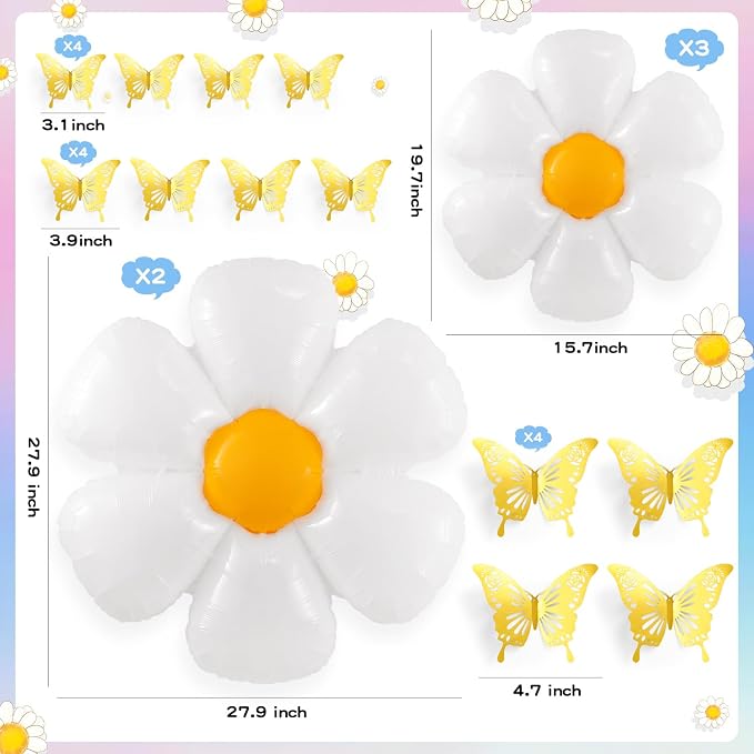 VinTS 150 PCS Daisy Pastel Balloon Garland Kit,White Daisy Flower Macaron Pastel Balloons Garland with Butterfly Stickers for Mothers Day Spring Easter Baby Shower Decoration