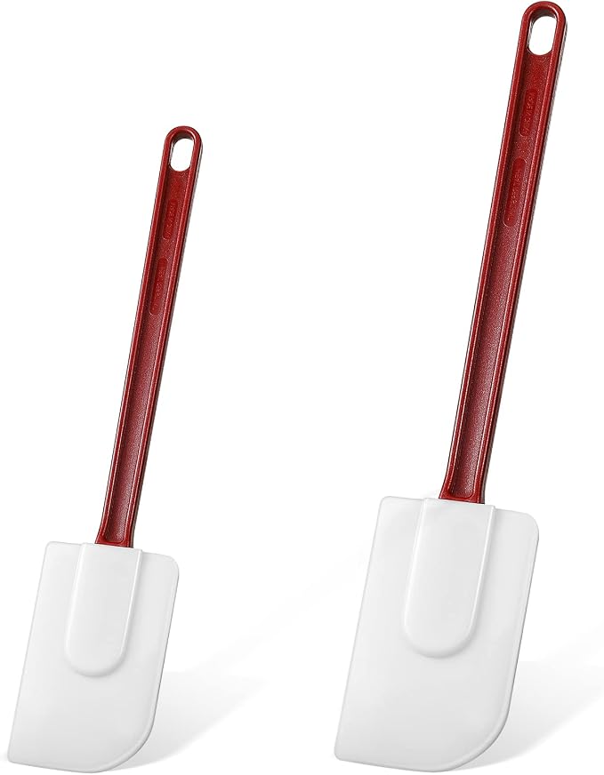 Lounsweer 2 Pcs Rubber Spatula Heat Resistant Silicone Spatula Scraper 10 Inch 14 Inch Commercial Baking Spatulas Set for Kitchen Use Cooking Silicone Cooking Utensils Sets