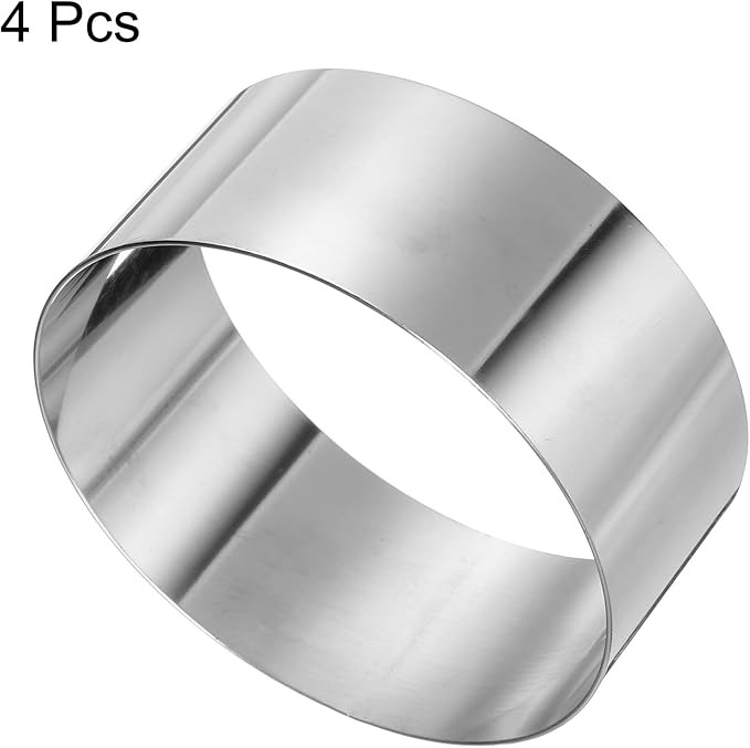 HARFINGTON 4PCS Round Cake Ring 4 x 2 Inch Seamless Stainless Steel Pastry Mousse Dessert Ring Mirror Coating for Baking Cooking Making Tool