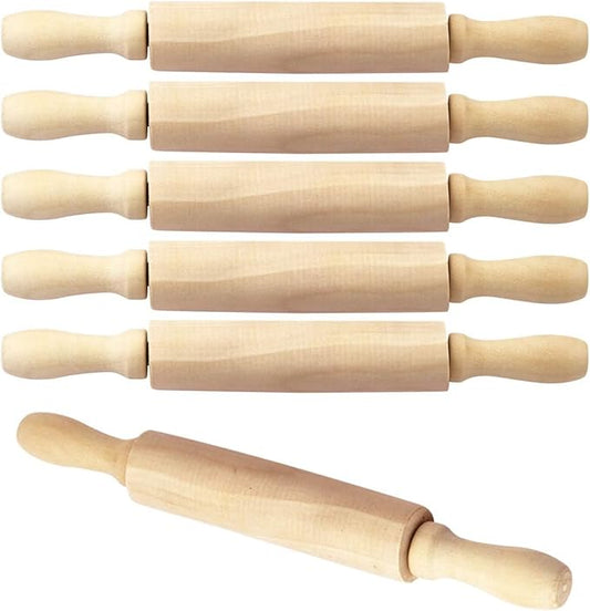 6 Pack 8 Inch Mini Wood Rolling Pin,Great for Children Kids Girls and Boys,Small Wooden Rollers for Art and Crafting,Baking,Cookie Dough,Cooking,Clay,Play Doh