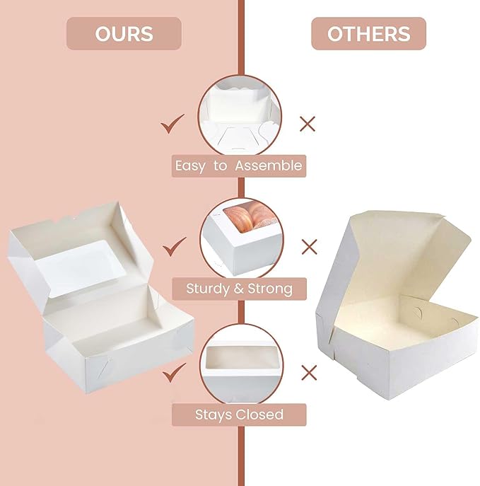 30 Pack Treat Boxes for Desserts - Cookie Boxes with Window for Gift Giving – 9x6x3 Inches Small Cookie Containers for Strawberries, Cupcake, Candy, Charcuterie, Pastry, Donuts, Baked Goods (White)