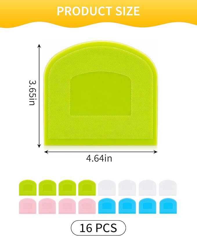 16 PCS Bowl Scrapers for Bread Dough, Plastic Flexible Bench Food Scraper Tool