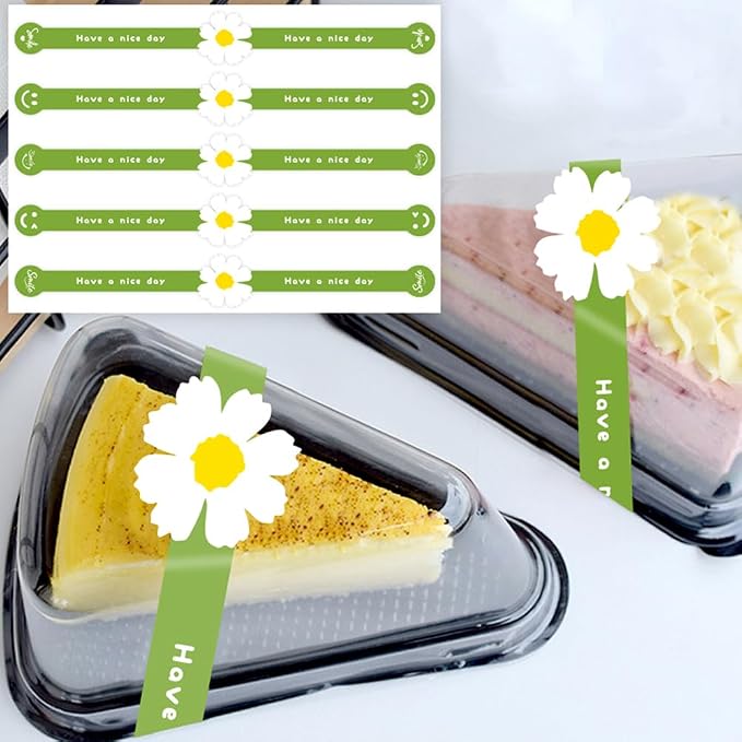 Have a Nice Day Sealing Stickers White Flower Handmade Food Bakery Stickers 150 Pcs Long Green Baking Labels