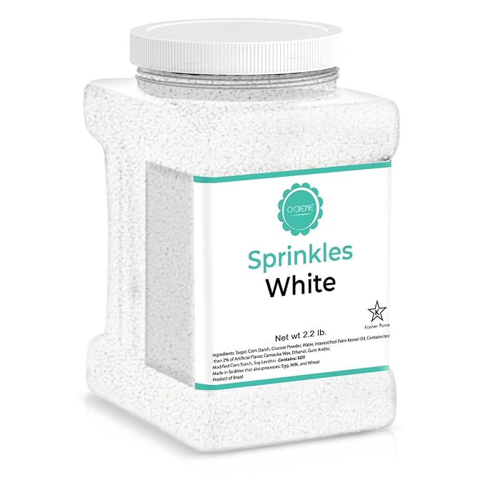 O’Creme White Sprinkles – 2.2 Pounds for Cake Decorating – Kosher Pastel Sprinkles for Cupcakes, Cookies, Cakes, Ice Cream