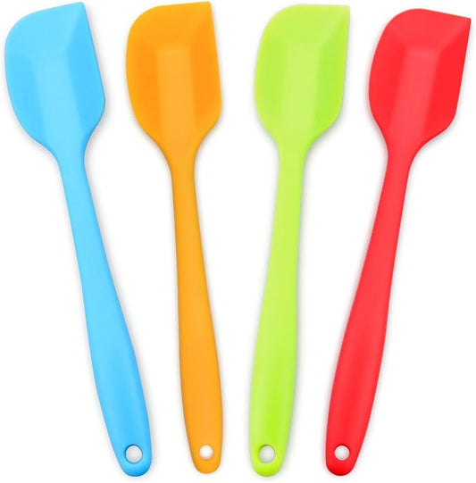 4‑Piece Silicone Spatulas Set Heat Resistant 600°F Seamless Steel‑Core Rubber Spatulas for Nonstick Cookware ALLWIN HOUSEWARE Uniform Length Kitchen Spatulas for Cooking & Baking, Small, Multi-colored