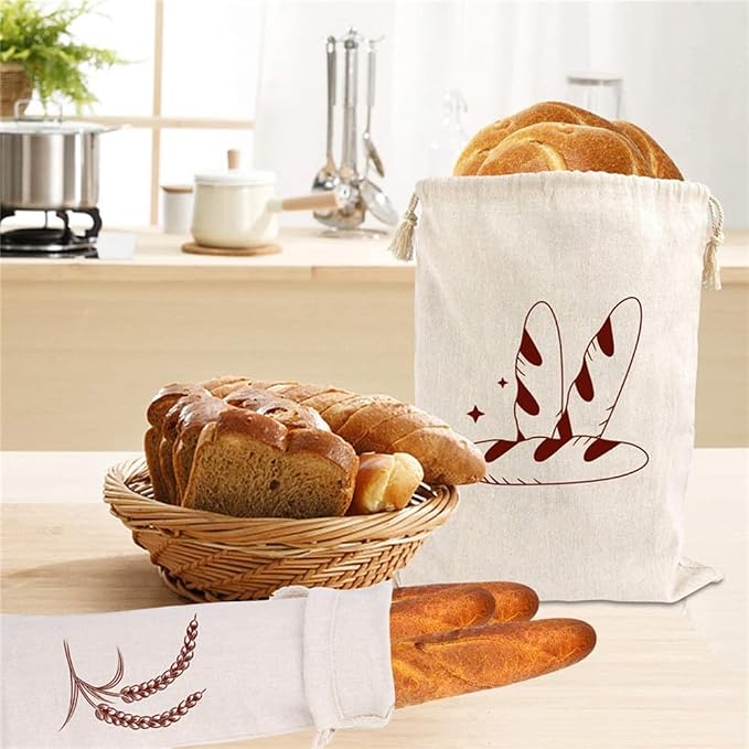 XZJMY Bread Bags for Homemade Bread,Linen Bread Bags,Reusable Breads Bags,Bread Storage for Artisan Bread - Bakery & Baguette (25.2"x5.7")