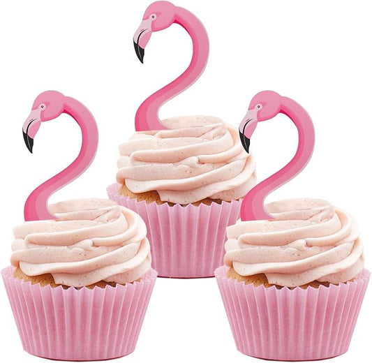 24Pcs Flamingo Cupcake Toppers, Tropical Cupcake Toppers Aloha Cake Decorations for Luau Hawaiian Theme Baby Shower Flamingo Birthday Party Supplies