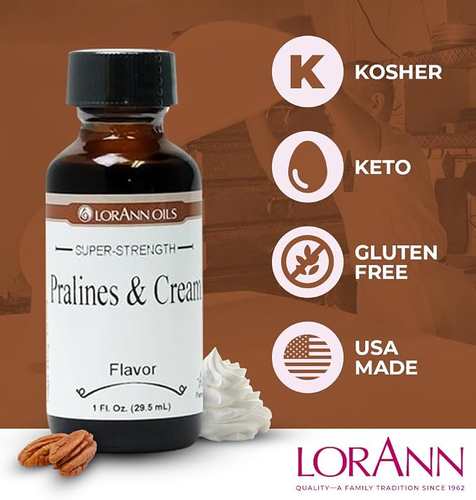 LorAnn Oils Super Strength Flavoring - Used For Candy Making, Flavoring Extracts, Baking, Hard Candy, and Flavor Oils - Bold, Natural Flavors 4X Stronger Than Extracts - Pralines and Cream, 1 fl oz