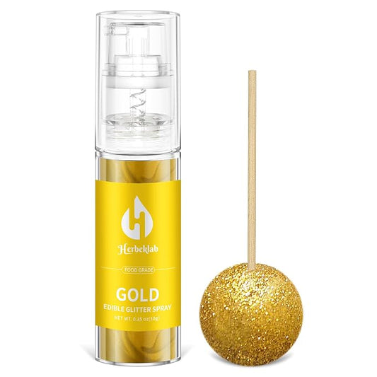 Gold Edible Glitter Spray - 10g Herbeklab Edible Gold Glitter for Cakes Food Grade Metallic Shimmer Powder Cake Sprinkles for Cookie Decorating Chocolate Strawberry