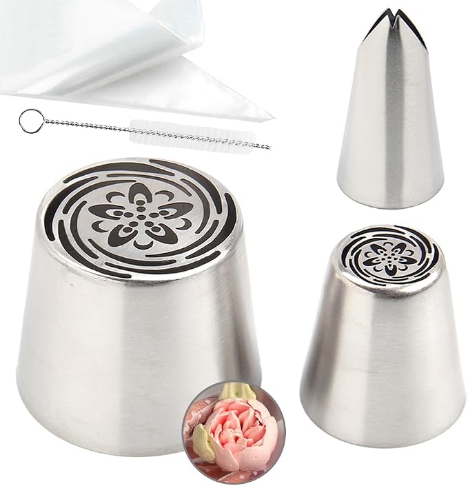 14 PCS Russian Piping Tips Set,Stainless Steel Icing Nozzles for Cake Decorating, Cream Flower Bouquet DIY Cookies, Desserts Baking Tools 1 XXL,1 XL,1 Medium Leaf,10 Piping Bags,1 Brush(S81)