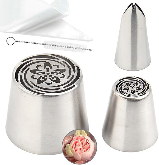 14 PCS Russian Piping Tips Set,Stainless Steel Icing Nozzles for Cake Decorating, Cream Flower Bouquet DIY Cookies, Desserts Baking Tools 1 XXL,1 XL,1 Medium Leaf,10 Piping Bags,1 Brush(S81)