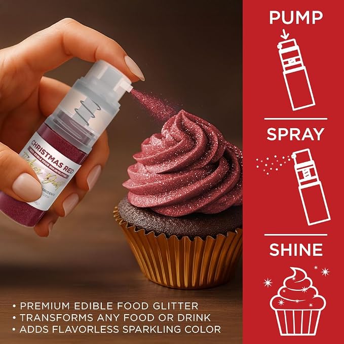 Bakell - Christmas Red Tinker Dust (4g, 1x Mini Spray Pump) Edible Glitter for Food, Desserts, and Baked goods!