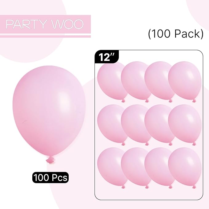 PartyWoo Pink Balloons 100 pcs 12 Inch Latex Helium Pastel Pink Balloons for Baby Shower Gender Reveal Birthday Bridal Shower Engagement Princess Bachelorette Butterfly Party Decorations Pink-Q05