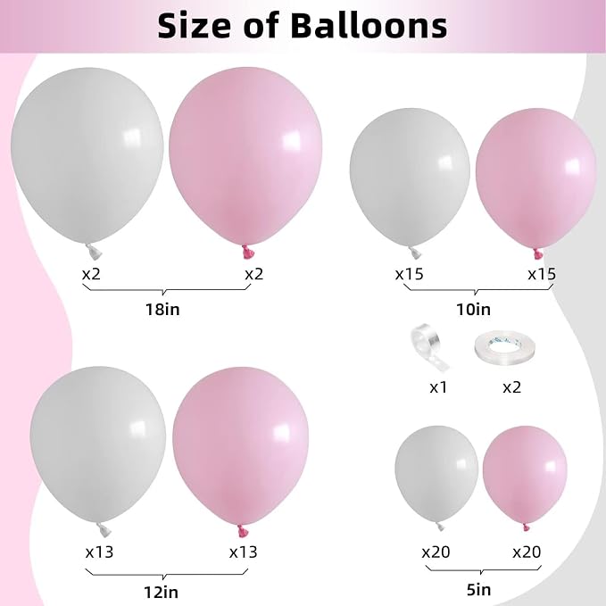 Macaron Pink and White Balloon Arch Kit, Pastel Pink and White Balloon Garland Kit, Latex Balloons Different Sizes 18/12/10/5 inch for Wedding Bridal Shower Baby Shower Party Decorations