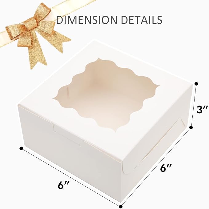 Bakepacker 60pcs White Bakery Boxes with Window 6x6x3 inches Thick & Sturdy Macaroon Pastry & Cookie Boxes