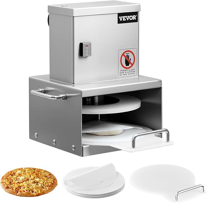 VEVOR Electric Pizza Dough Press Machine, 6 Inch Pizza Pastry Press Plate, Stainless Steel Bread Presser, Commercial Forming Machine with Adjustable Thickness and 100 Sheets of Parchment Paper