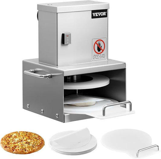 VEVOR Electric Pizza Dough Press Machine, 6 Inch Pizza Pastry Press Plate, Stainless Steel Bread Presser, Commercial Forming Machine with Adjustable Thickness and 100 Sheets of Parchment Paper