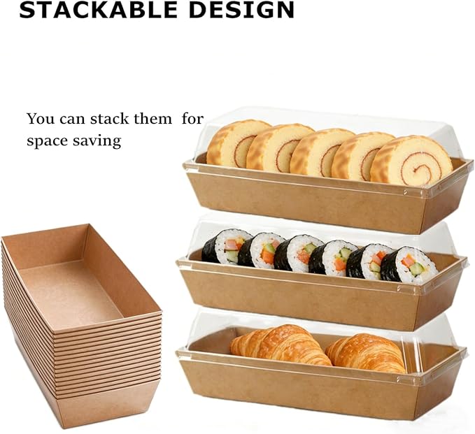 100 Pack Disposable Sandwich Boxes, Paper Charcuterie Boxes with Clear Lids, Swiss Roll Cake Container,To Go Dessert Boxes for Sushi, Muffins, Treat, Waffle, Cookie, Food Truck Business