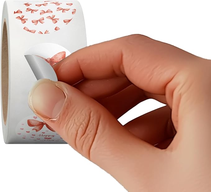 1.5 Inch Round 500 Count Valentine's Day Bows Perforated Roll Stickers - Thank You Labels for Favors - Packing Thank You Stickers for Small Business Store Owners