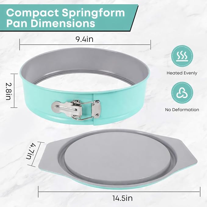9 Inch Springform Pan, Nonstick Leakproof Cheesecake Pan with Wide Grip Handles, PFOA & PFAS Free Carbon Steel, Groove-Seal Base, Oven Safe to 450°F