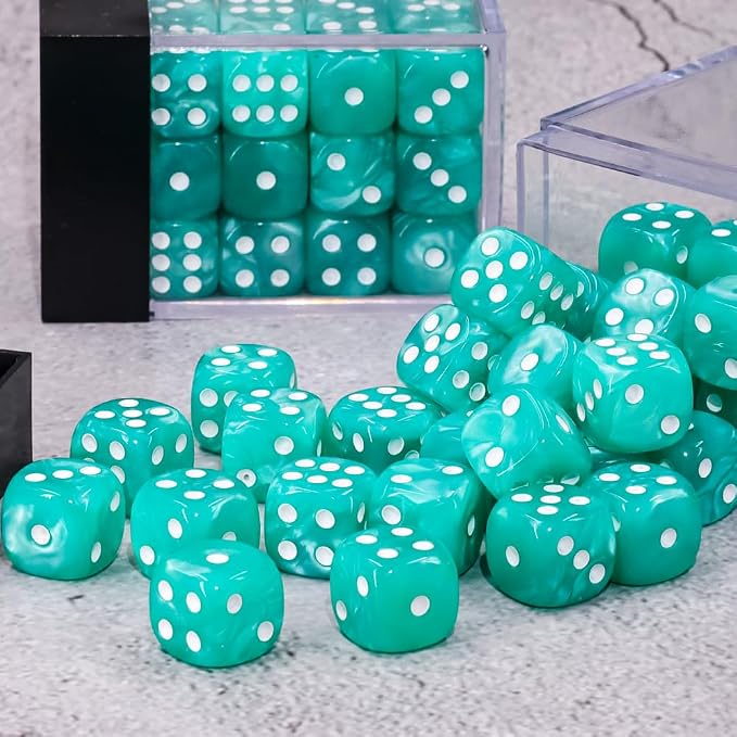 36 of Pack 12MM 6 Sided Dice Set,Pearl Pattern Game Dice Set, 6 Sided Standard Dices for Yahtzee, Bunco or Teaching Math,with Portable Plastic Box(Light Blue Pearl)
