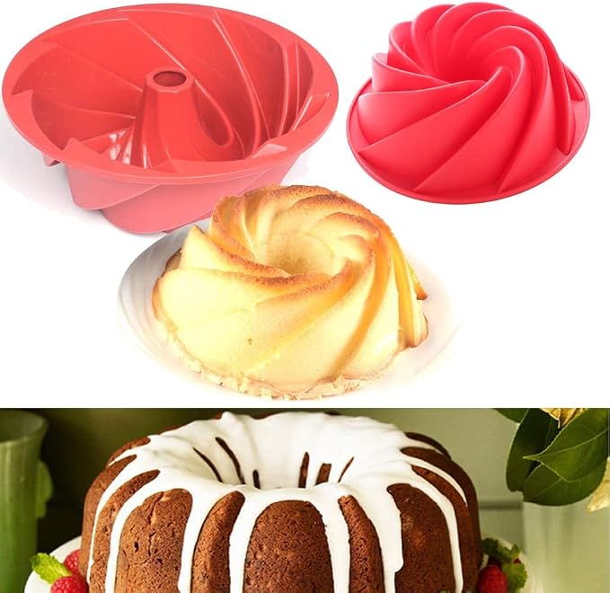 Joyeee 9.6'' Spiral/Burgundy Wine Cake Mold Pan, Silicone Baking Mold for Birthday Cake, Muffin, Bread, Pie, Flan, Tart, Mousse, Cheesecake - Non-Stick Baking Trays - Great For Parties, Holidays