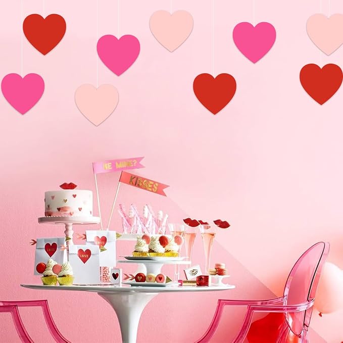 Vuzvuv 90Pcs Paper Heart Cutouts for Bulletin Board Decorations,Heart Cut Outs for School Wall Decor,Classroom Decorations(Pink)
