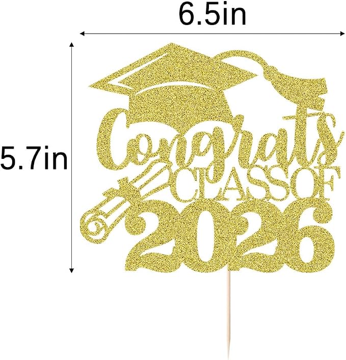 Congrats Class Of 2026 Cake Topper, Glitter Graduation Party Supplies - High School College Graduates -College Graduate Cake Topper Decorations Supplies (gold)