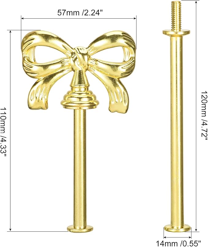 uxcell 4 Set 3-Tier Cupcake Stand Hardware Handles, Zinc alloy Cake Plate Stand Handle Fittings with Screws for DIY Making Fruit Plate Cake Stand, Bow-Knot Gold
