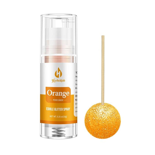 Orange Edible Glitter Spray – Herbeklab 10g Food Grade Edible Shimmer Spray for Cakes, Cookies, Chocolate, Strawberries, Drinks and Cocktails– Upgraded Bottle Design