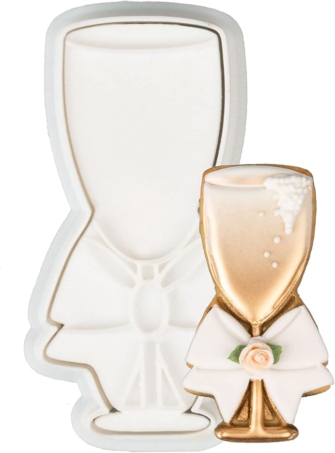 Wedding Cookie Cutter with Plunger Stamps Handle Champagne Glass Bridal Shower Holiday PLA Cake Baking Cutter Molds Gifts for Kids Decorative 3.5" Kitchen Cake Supplies