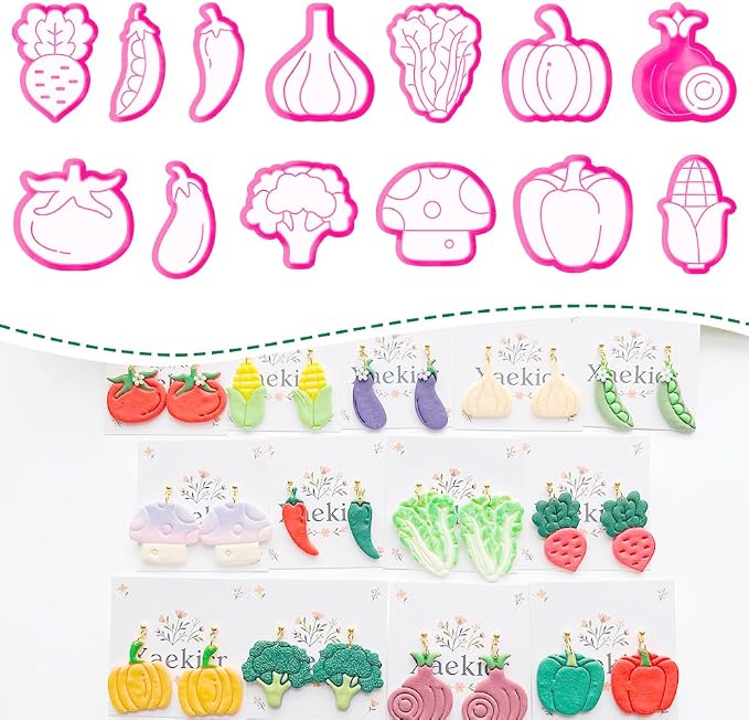 Xaekicr 13 Pcs Vegetable Polymer Clay Cutters - Miniature Food Shape Jewelry Making Tools for Earrings, Charms & DIY Crafts, Soft Clay Molds