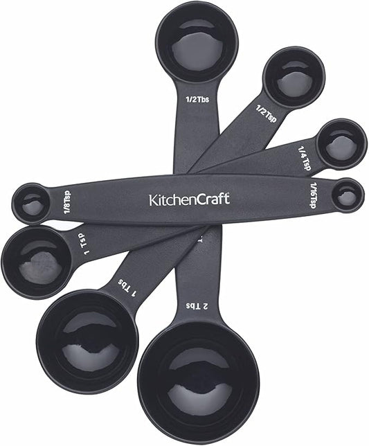 KitchenCraft Magnetic Measuring Spoons Set Stainless Steel Stackable Dual Sided Teaspoons and Tablespoons for Measuring Dry and Liquid Ingredients, Set of 4, Black