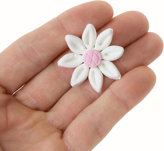 36 Count Edible Daisy Cake Decorations, Small Edible Flowers, White & Pink Sugar Flowers, Daisy Cupcake Toppers for Cakes & Cupcakes, Edible Cake Decorations, Global Sugar Art (1 Inch)