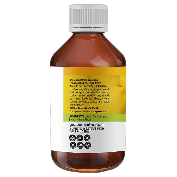 Gusteau's - Lemon Flavor Bakery Emulsion, 4 fl oz (100ml) Alcohol Free, Sugar Free, Kosher (LEMON)