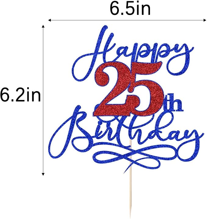 Happy 25th Birthday Cake Topper,Black font Golden Numbers 25th Birthday Cake Decoration，Hello 25, Cheers to 25 Years/25th Anniversary ，25 & Fabulous Party Decoration