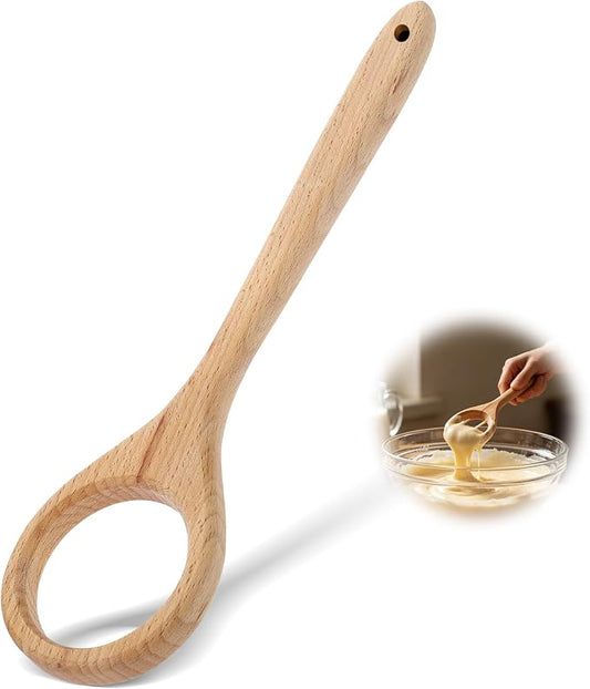 12 Inch Wooden Danish Dough Whisk, Beech Wood Mixing Stirring Tool for Sourdough, Pizza, Cookie & Pancake Baking