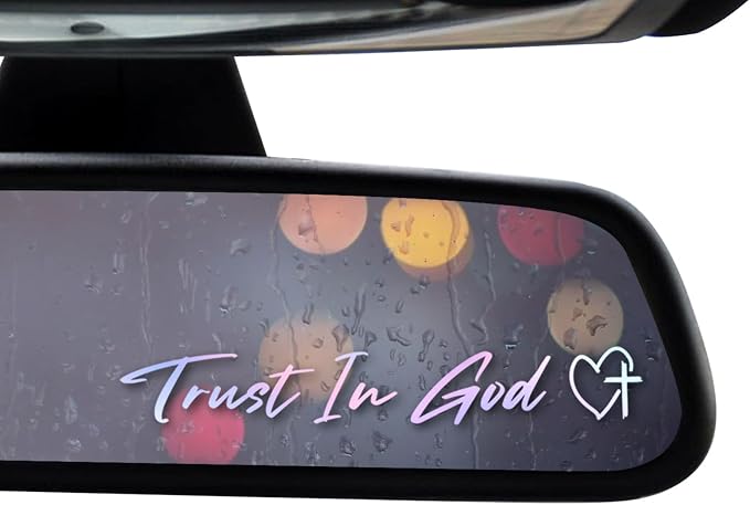 3 x Trust In God Cross Holographic Car Mirror Decal Stickers for Cars Rearview Mirror Decal for Women Cute Decals Vinyl Affirmation Stickers for Window, Mirror, Tumbler, and Water Bottle