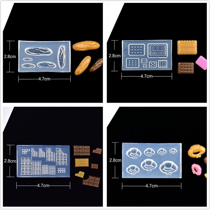 CoolDIY Multipurpose Mini Silicone Mould Set: Bread, Chocolate, Croissants, Multiple Designs - Perfect for Clay Crafts, Nail Art Decor (5Pcs Group2)