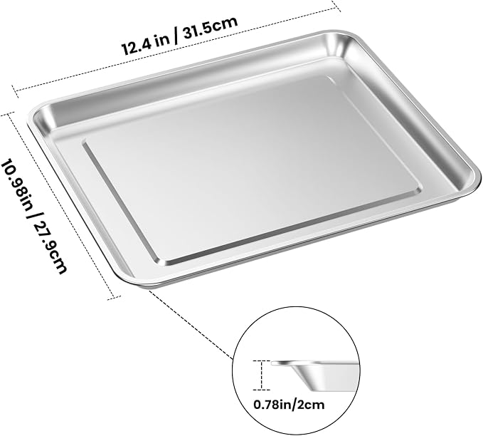 Air Fryer Tray Replacement for Cuisinart TOA-060 TOA-065 Toaster Oven Parts | 12.4"x11" Stainless Steel Non‑Stick Half Baking Sheet Pan Convection Oven, Bakeware Accessories for Oven Cooking and Broiling