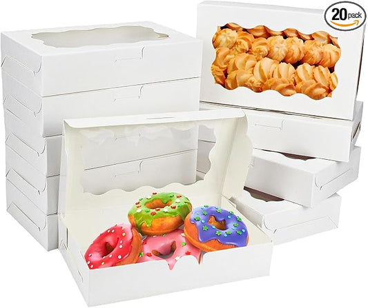 Cookie Boxes with Window White Bakery Boxes 7 x 4.3 x 1.5 Inch Takeout Treat Boxes for Cookies, Donuts, Pastry, Strawberries, Macarons(20PCS)