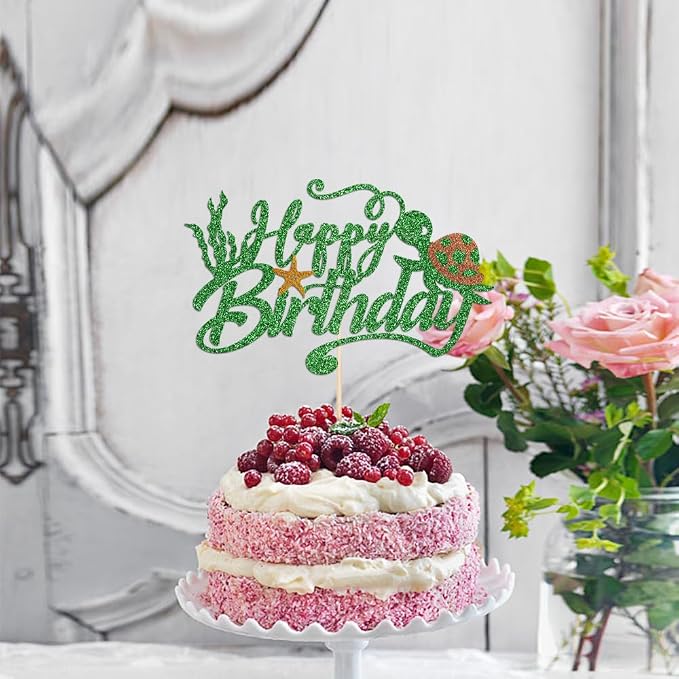 Sea Turtle Cake Topper -Happy Birthday Cake Decorations, Marine Animal Creatures Themed Baby Shower Cake Decoration,，Boys Girls Birthday Party Decoration Supplies
