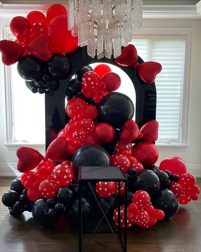153Pcs Red and Black Balloons Garland Arch Kit with Stars -22 18 12 10 5 inch Different Size Black and Red Confetti Latex Balloons for Birthday Graduation Anniversary Prom Party Decorations