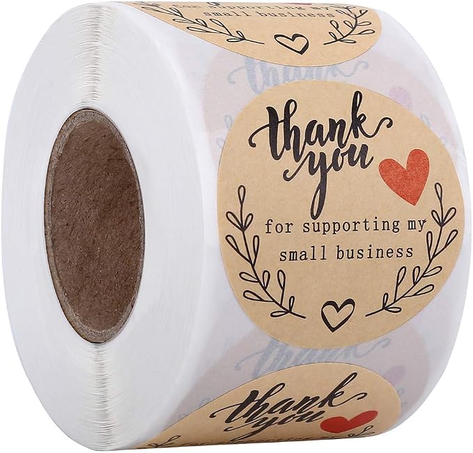 2'' Thank You for Supporting My Small Business Stickers, Kraft Thank You Labels for Bakeries, Crafters & Small Business Owners, 500 Labels Per Roll